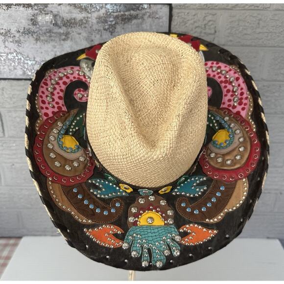 Bullhead Gypsy Queen Platinum Collection Leather Straw Hat Western Brim 3 3/4 Sm main image 6